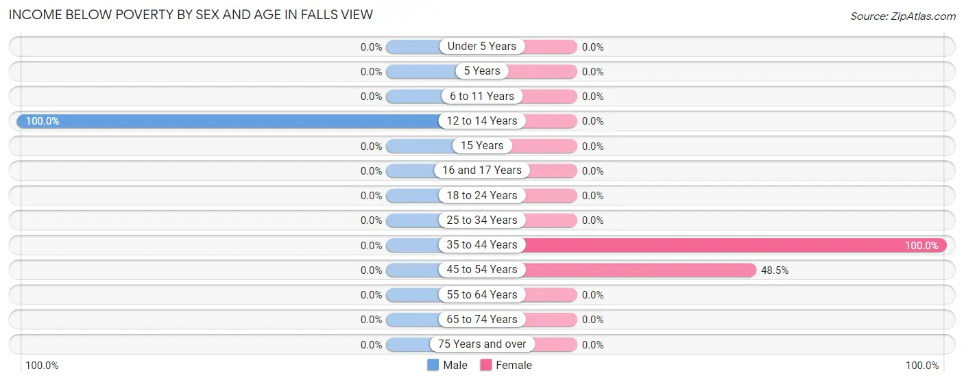 Income Below Poverty by Sex and Age in Falls View