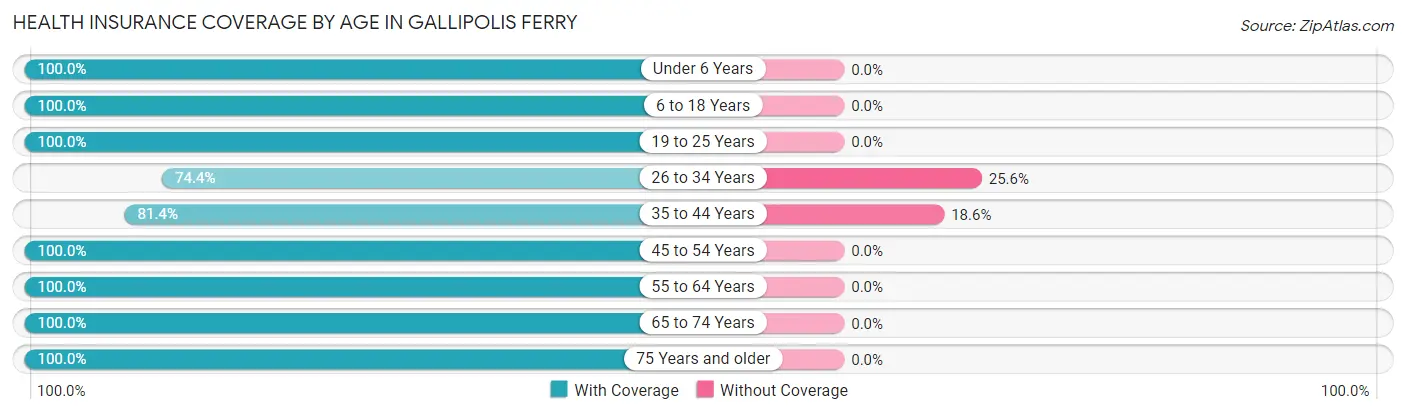 Health Insurance Coverage by Age in Gallipolis Ferry