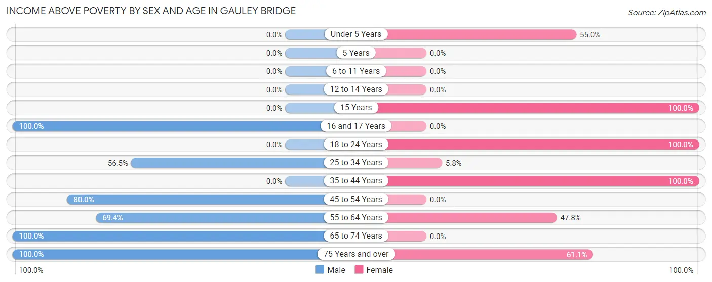 Income Above Poverty by Sex and Age in Gauley Bridge