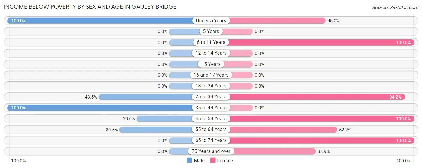 Income Below Poverty by Sex and Age in Gauley Bridge