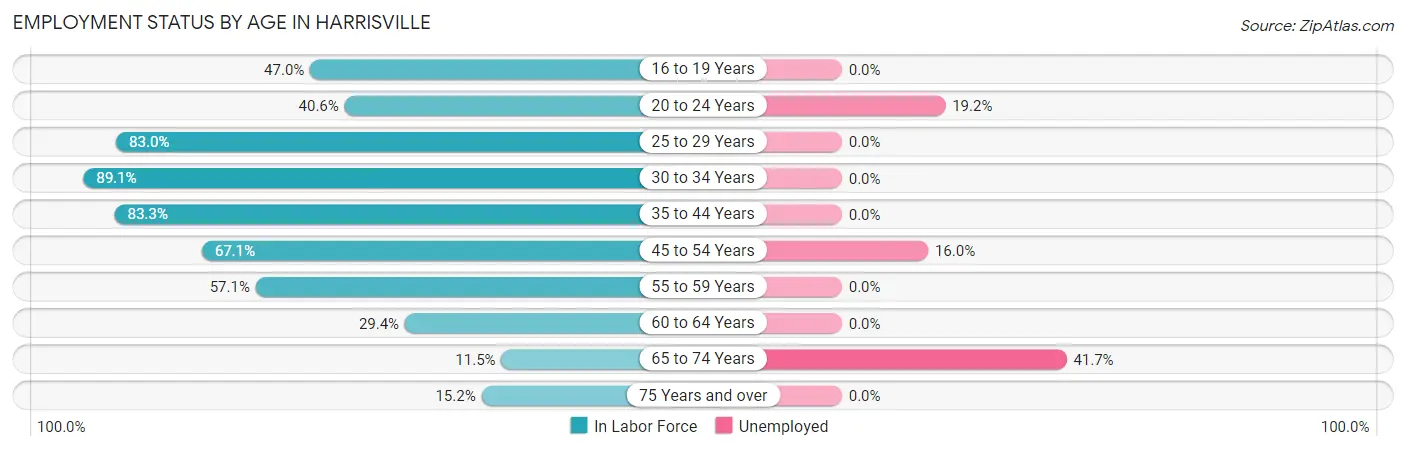 Employment Status by Age in Harrisville