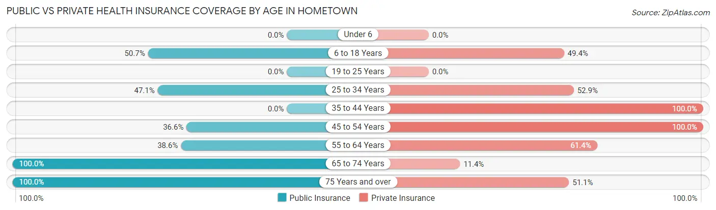 Public vs Private Health Insurance Coverage by Age in Hometown