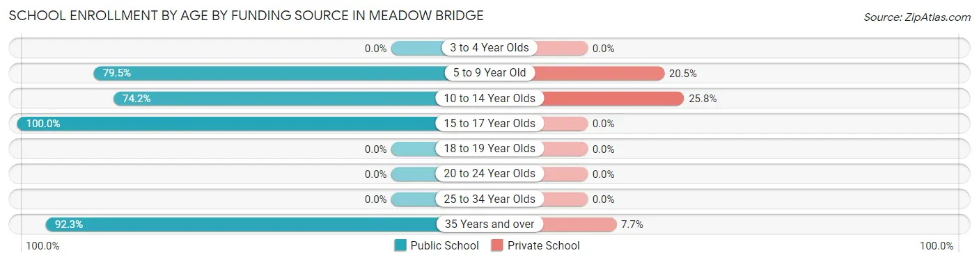 School Enrollment by Age by Funding Source in Meadow Bridge