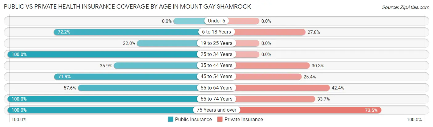 Public vs Private Health Insurance Coverage by Age in Mount Gay Shamrock