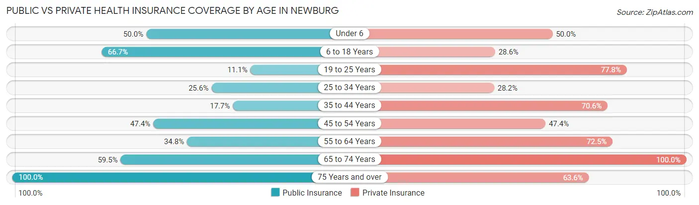 Public vs Private Health Insurance Coverage by Age in Newburg