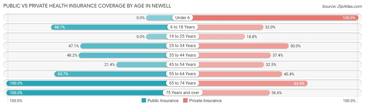 Public vs Private Health Insurance Coverage by Age in Newell