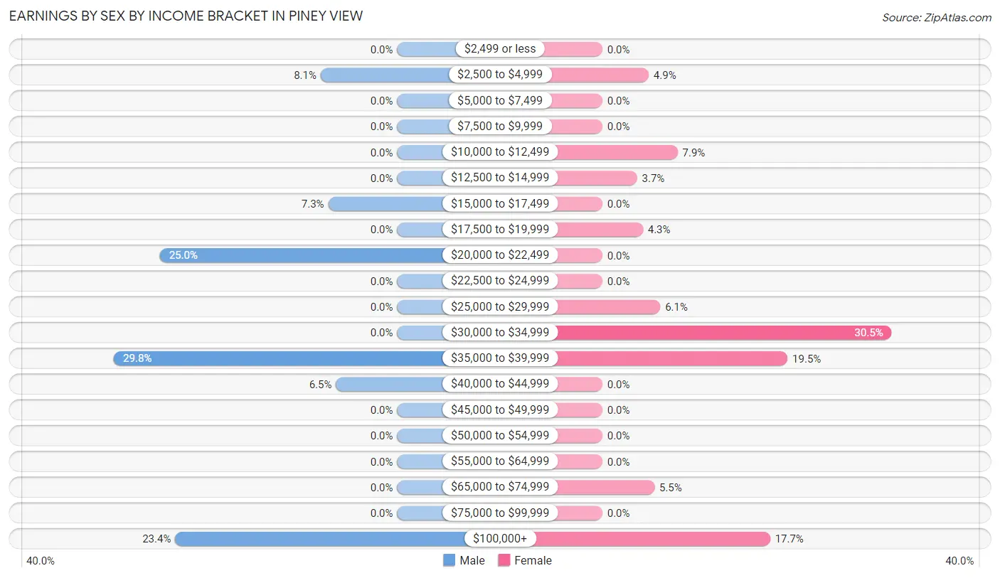 Earnings by Sex by Income Bracket in Piney View