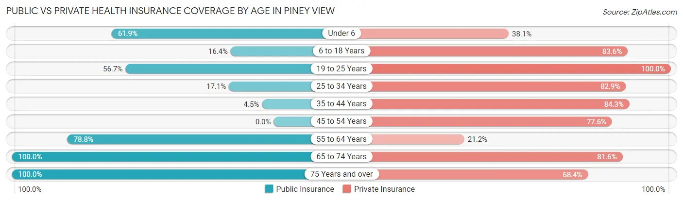 Public vs Private Health Insurance Coverage by Age in Piney View