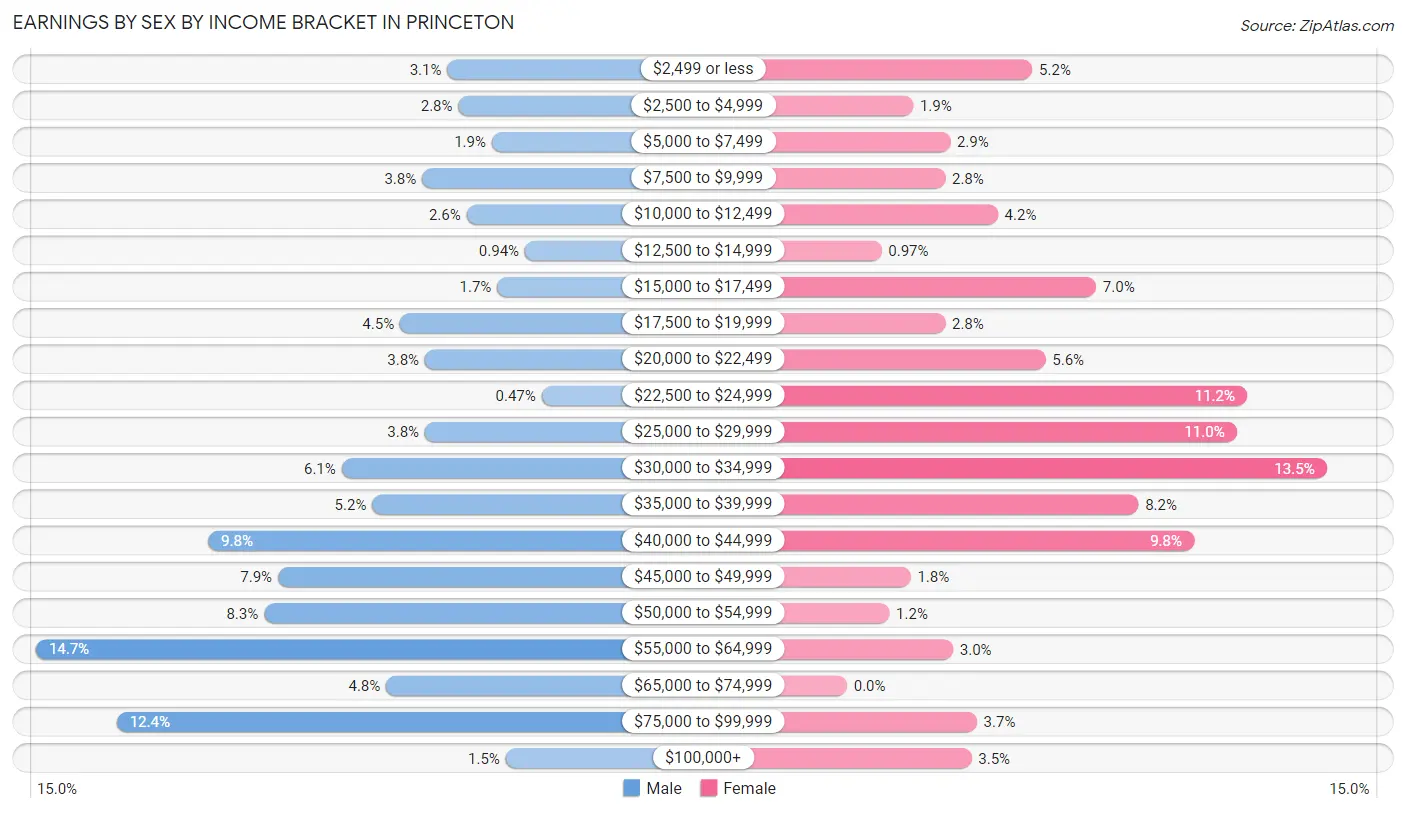 Earnings by Sex by Income Bracket in Princeton