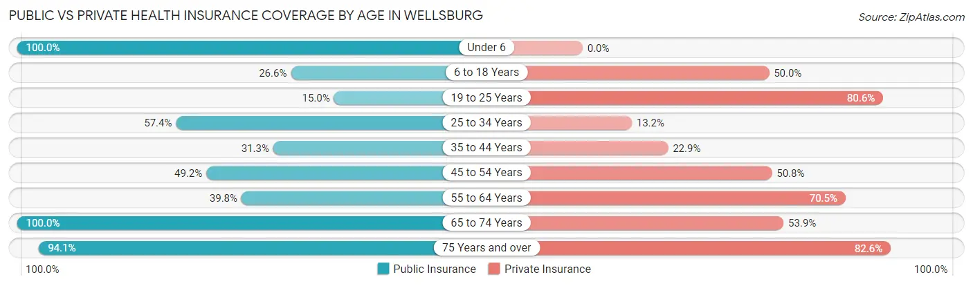 Public vs Private Health Insurance Coverage by Age in Wellsburg