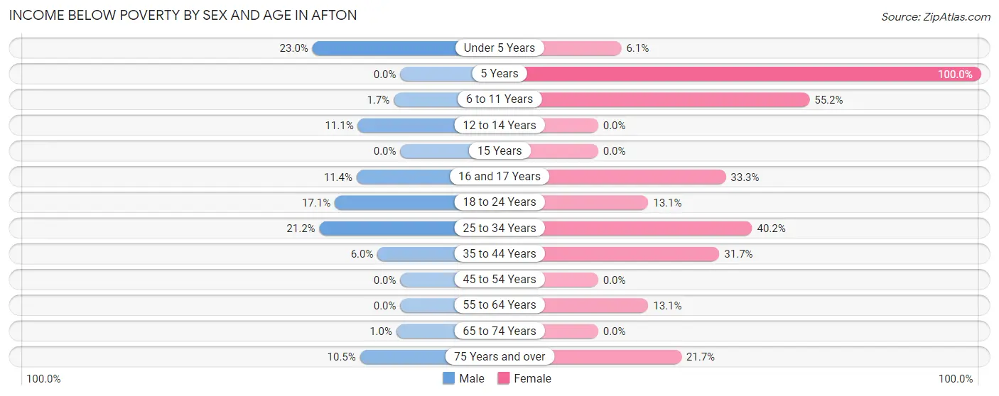 Income Below Poverty by Sex and Age in Afton