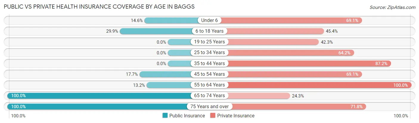 Public vs Private Health Insurance Coverage by Age in Baggs