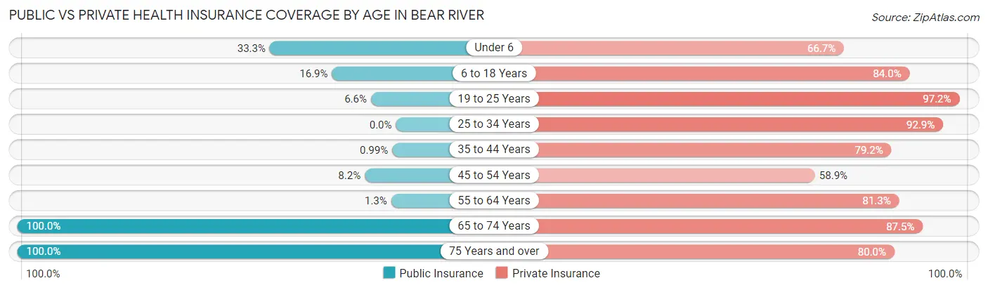 Public vs Private Health Insurance Coverage by Age in Bear River