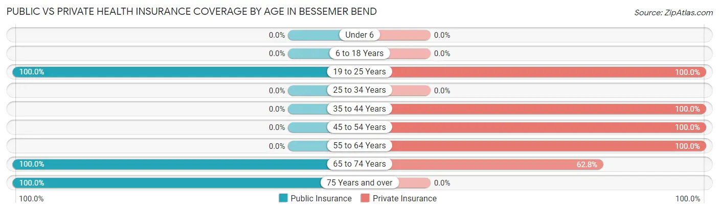 Public vs Private Health Insurance Coverage by Age in Bessemer Bend