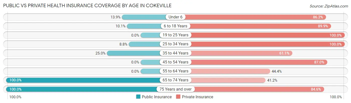 Public vs Private Health Insurance Coverage by Age in Cokeville
