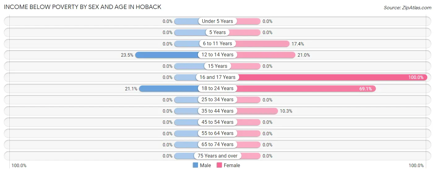 Income Below Poverty by Sex and Age in Hoback