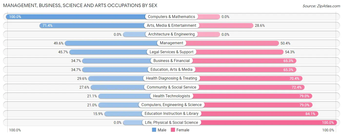 Management, Business, Science and Arts Occupations by Sex in Torrington