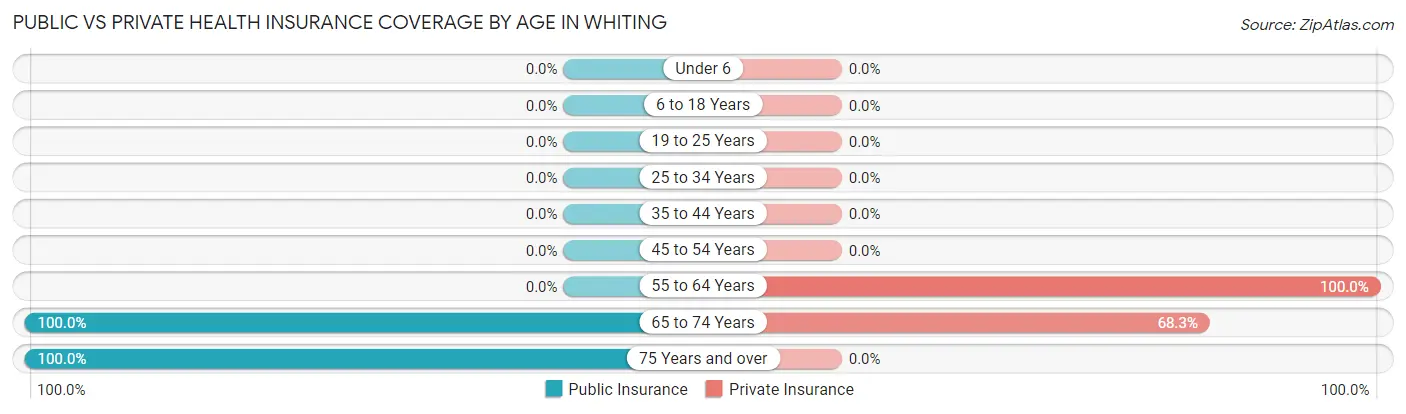 Public vs Private Health Insurance Coverage by Age in Whiting