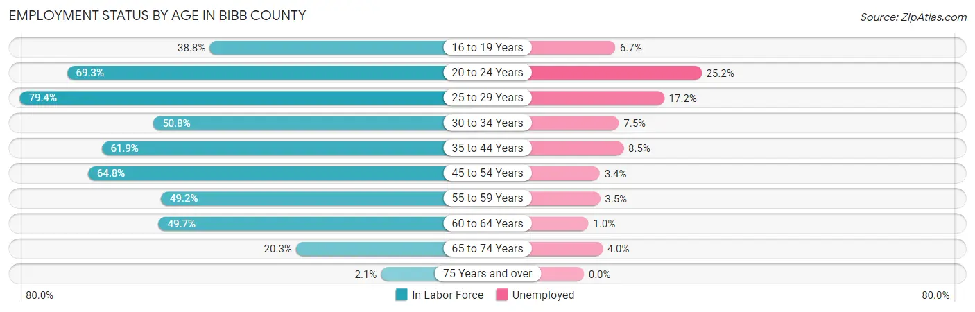 Employment Status by Age in Bibb County