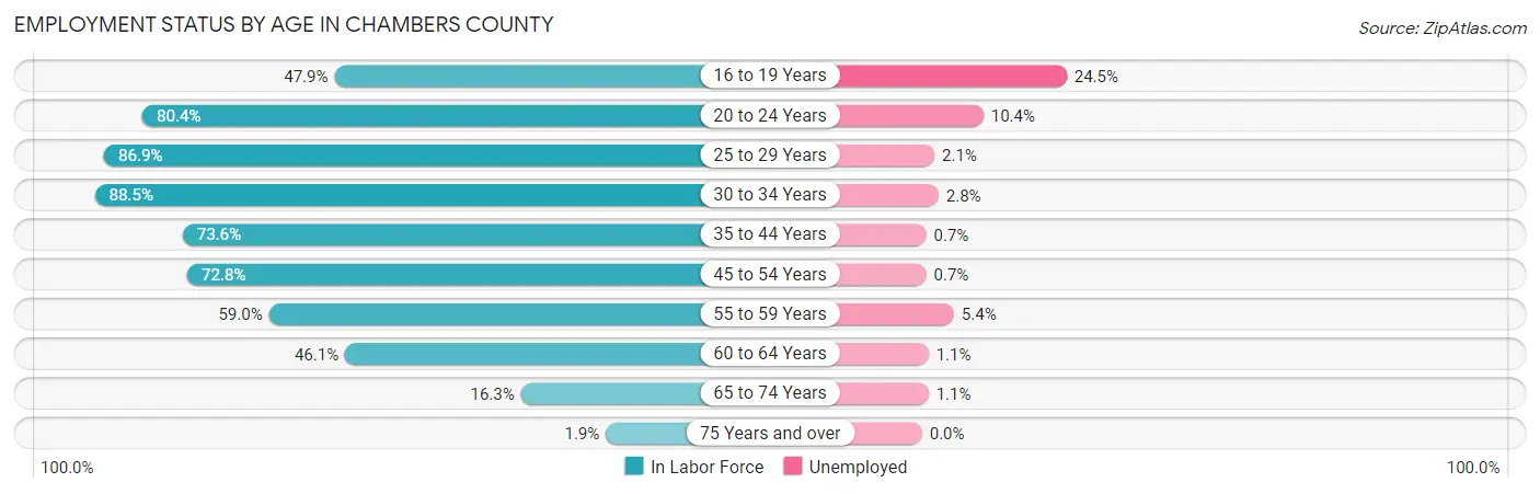 Employment Status by Age in Chambers County