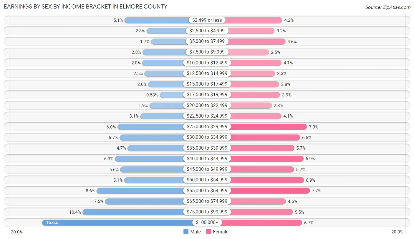 Earnings by Sex by Income Bracket in Elmore County