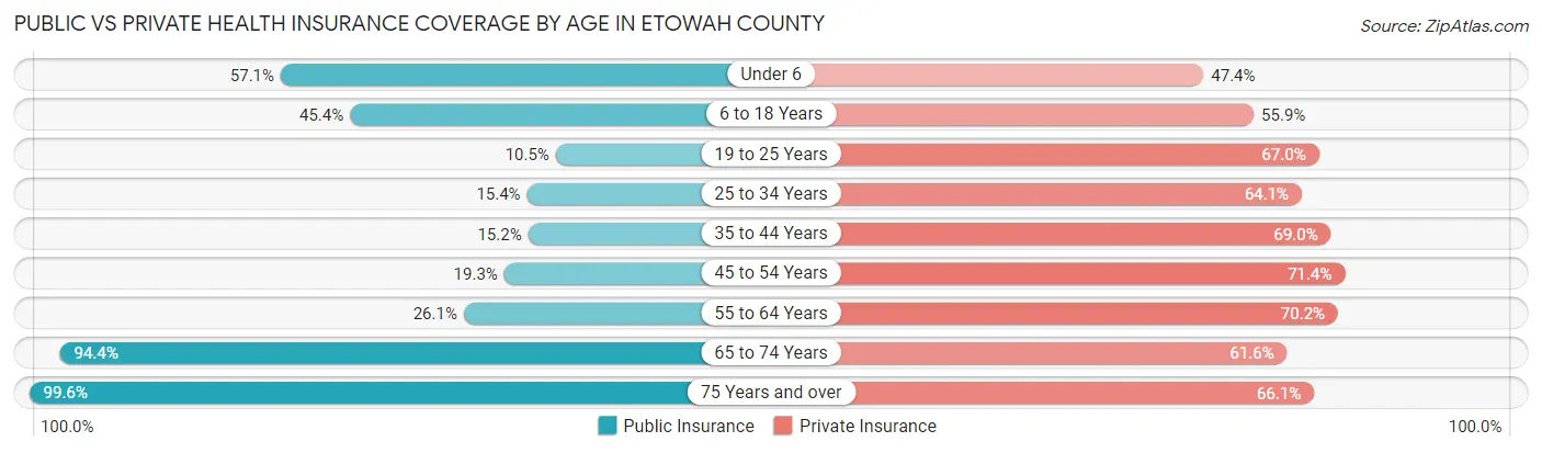 Public vs Private Health Insurance Coverage by Age in Etowah County