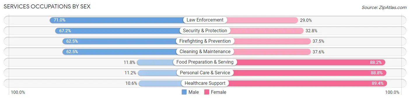 Services Occupations by Sex in Monroe County