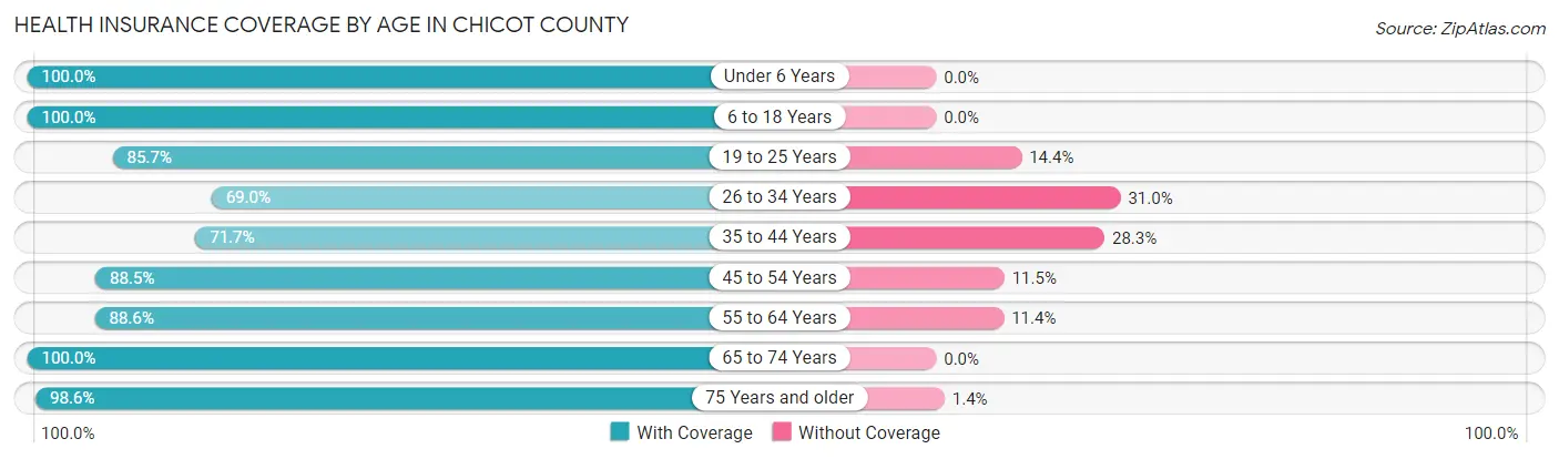 Health Insurance Coverage by Age in Chicot County