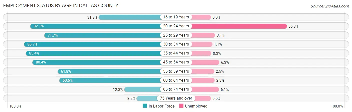 Employment Status by Age in Dallas County