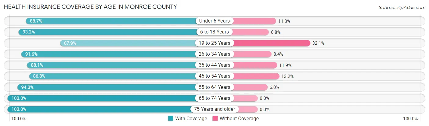 Health Insurance Coverage by Age in Monroe County