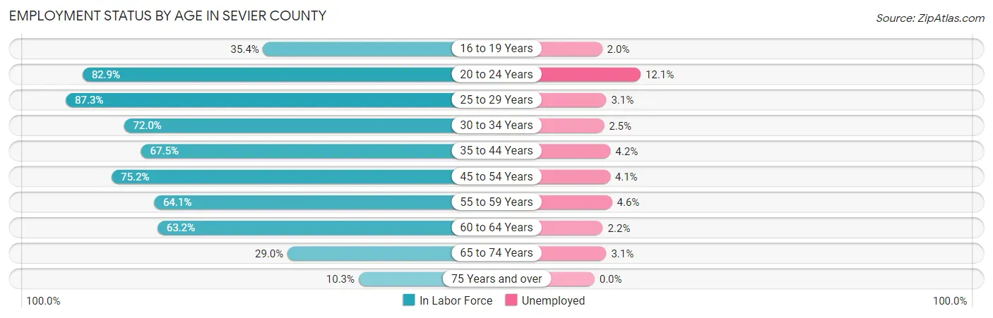 Employment Status by Age in Sevier County