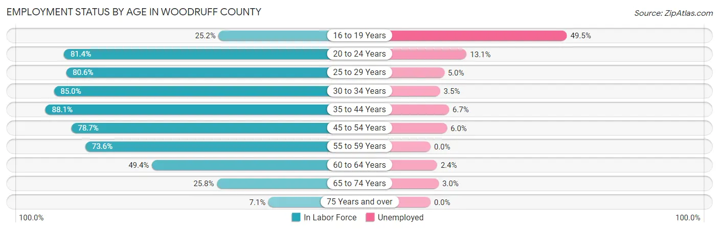 Employment Status by Age in Woodruff County