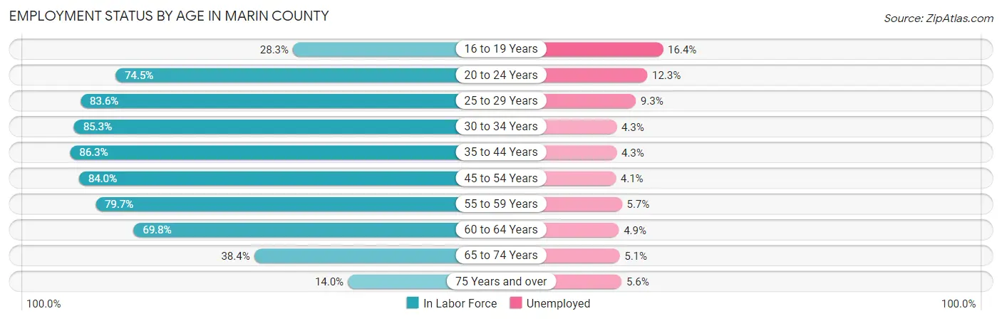 Employment Status by Age in Marin County