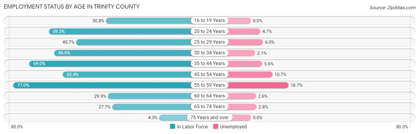 Employment Status by Age in Trinity County