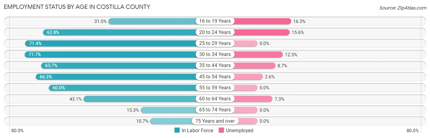 Employment Status by Age in Costilla County