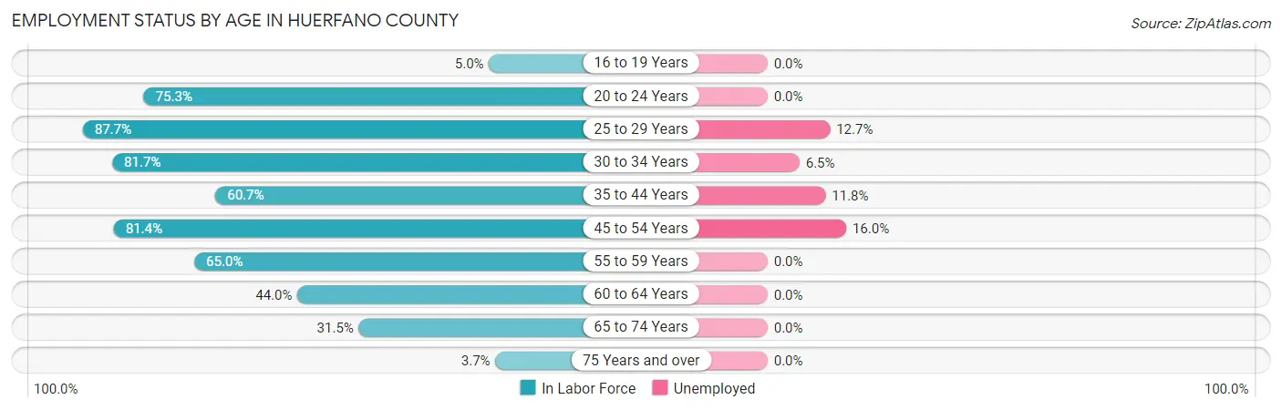 Employment Status by Age in Huerfano County