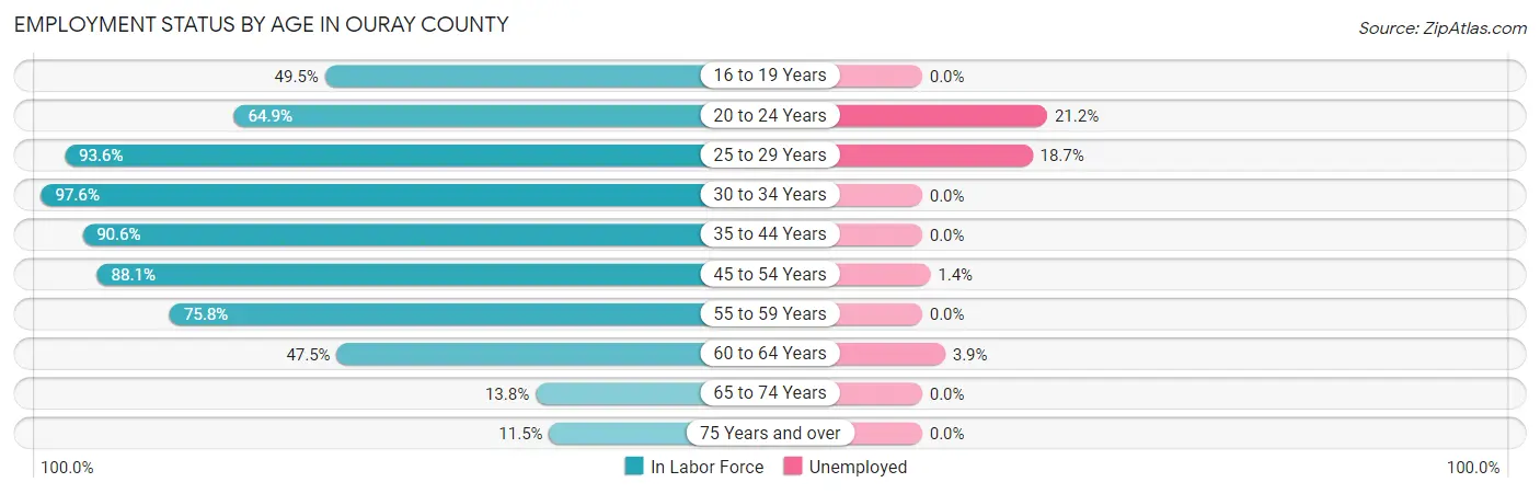 Employment Status by Age in Ouray County