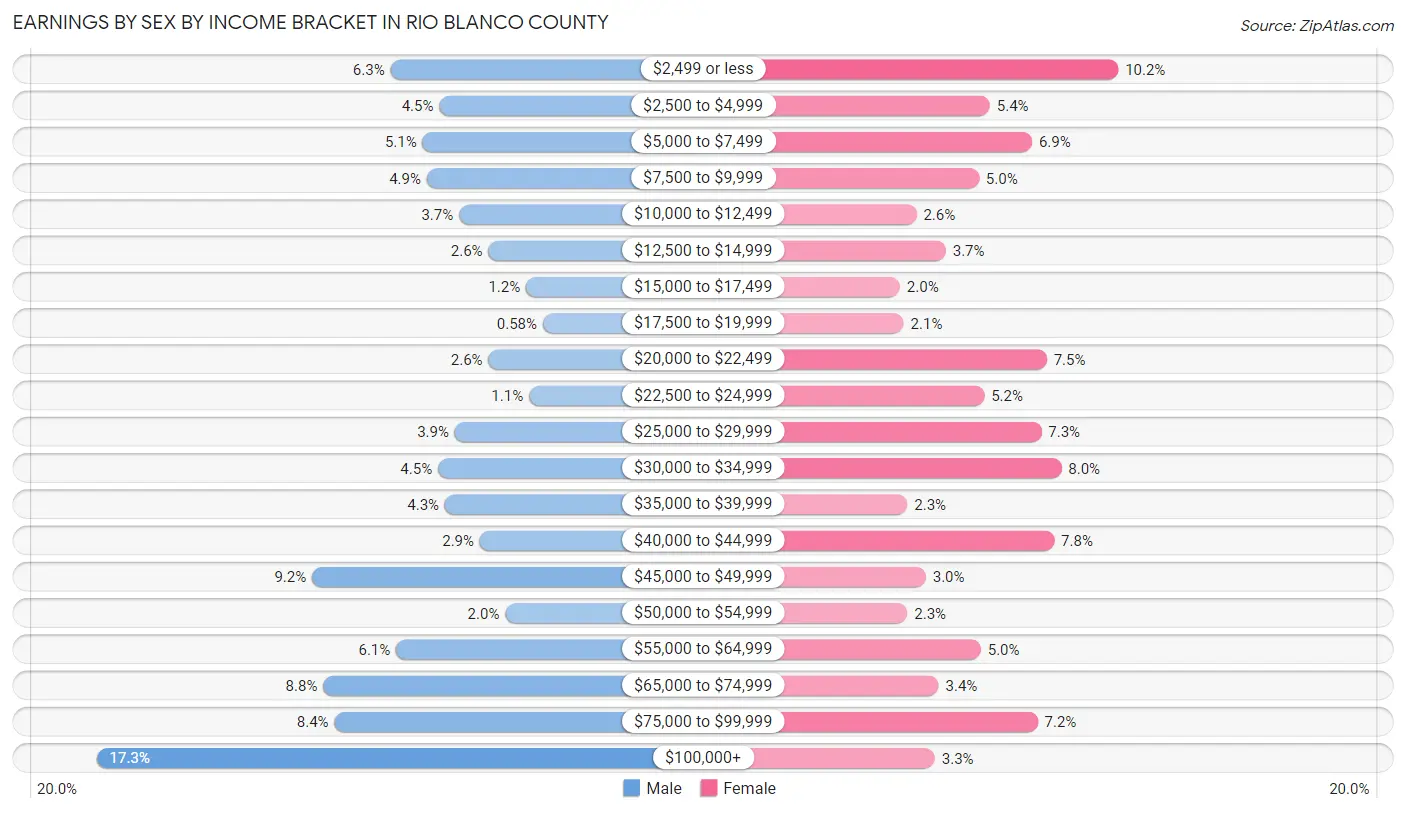 Earnings by Sex by Income Bracket in Rio Blanco County