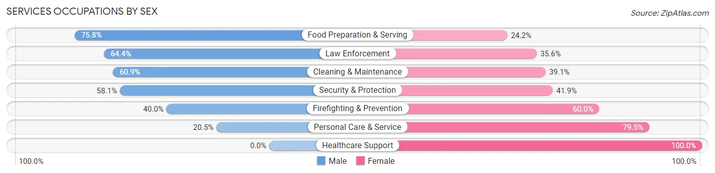 Services Occupations by Sex in Rio Blanco County