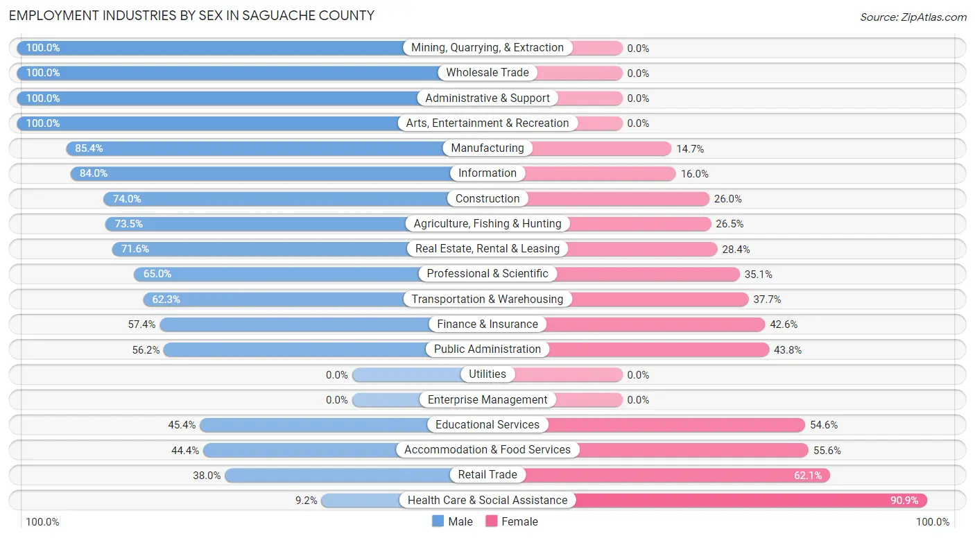 Employment Industries by Sex in Saguache County