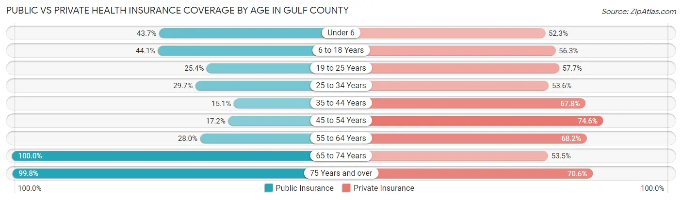 Public vs Private Health Insurance Coverage by Age in Gulf County