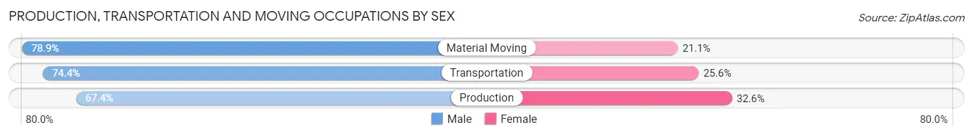 Production, Transportation and Moving Occupations by Sex in Jackson County