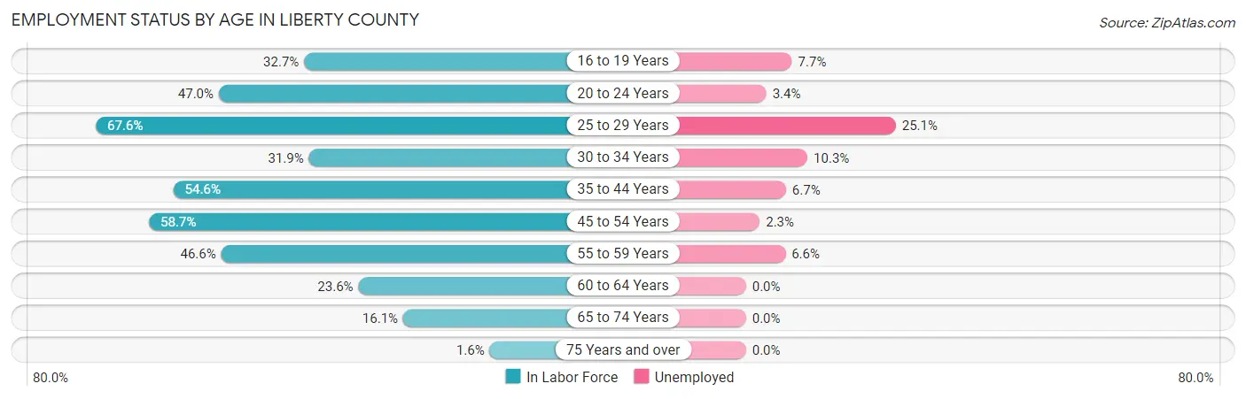 Employment Status by Age in Liberty County