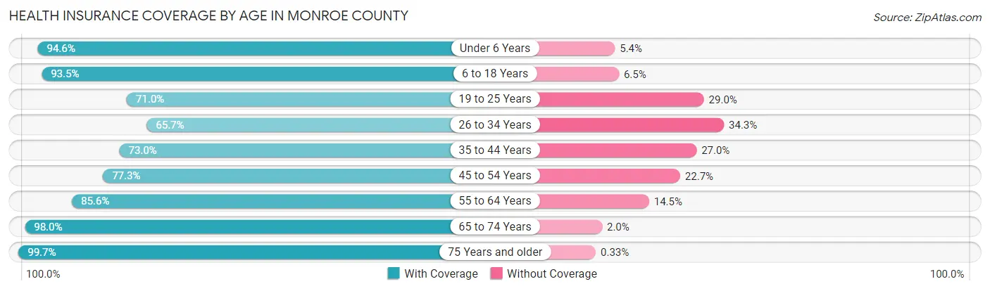 Health Insurance Coverage by Age in Monroe County