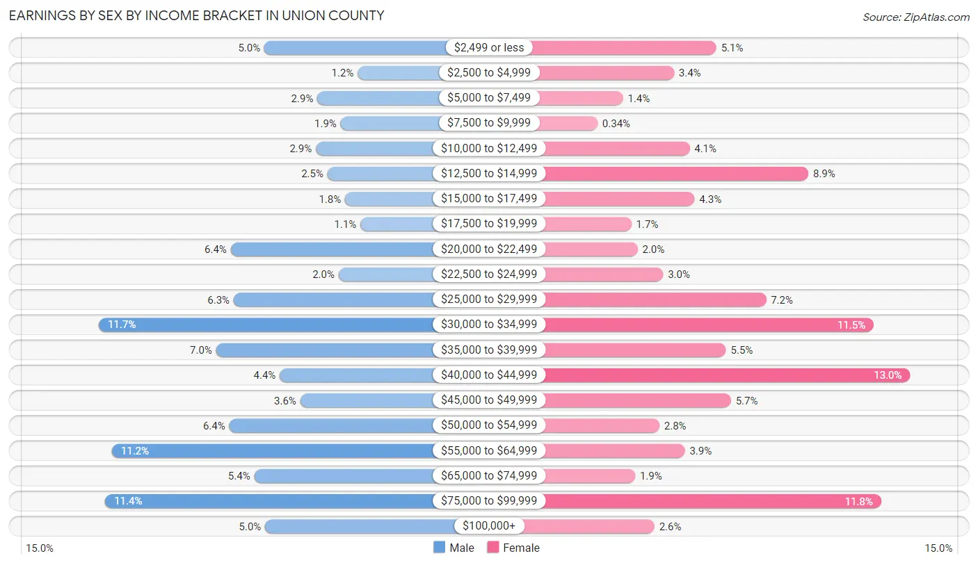 Earnings by Sex by Income Bracket in Union County
