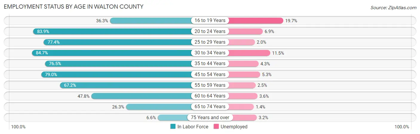 Employment Status by Age in Walton County