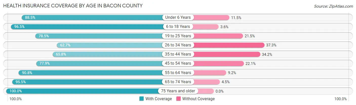 Health Insurance Coverage by Age in Bacon County