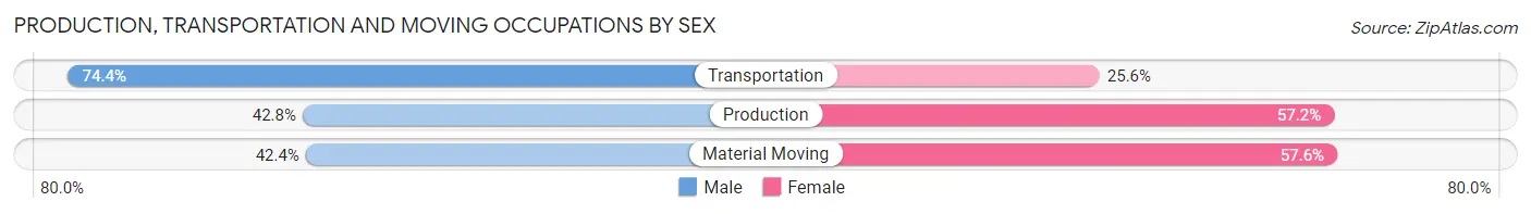 Production, Transportation and Moving Occupations by Sex in Brooks County