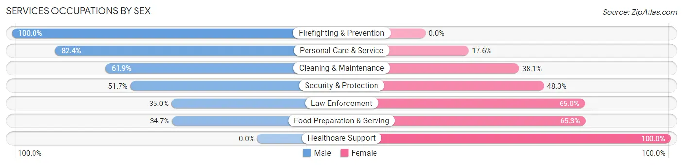 Services Occupations by Sex in Brooks County