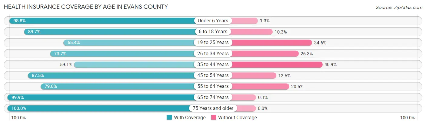 Health Insurance Coverage by Age in Evans County